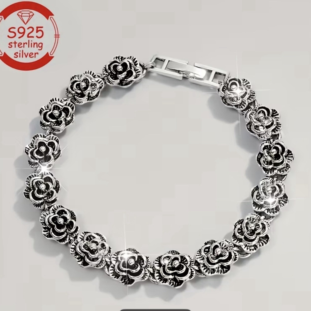 925 Sterling Silver Rose bracelet For Women 8 Inch